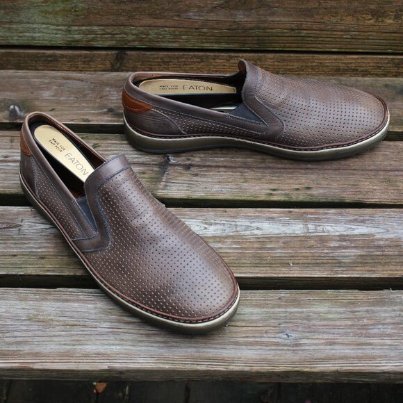 EUC, Ron White Gray Perforated Leather Slip-On, Size 43 EU, Made in Italy - Picture 1 of 13